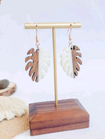 Two Tone Wood Palm Leaf Earrings