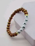 Dark Wood Letter Bead Bracelets