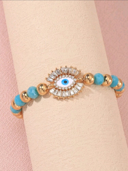 Cubic Zirconia Eye Gold Bracelet