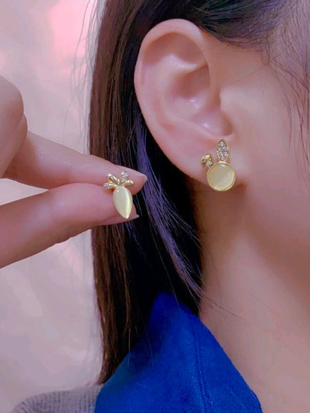 Bunny Carrot Moonstone Studs