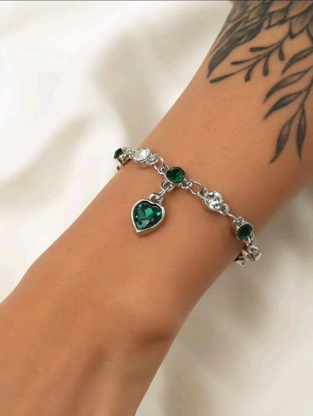 Green Heart Charm Bracelet