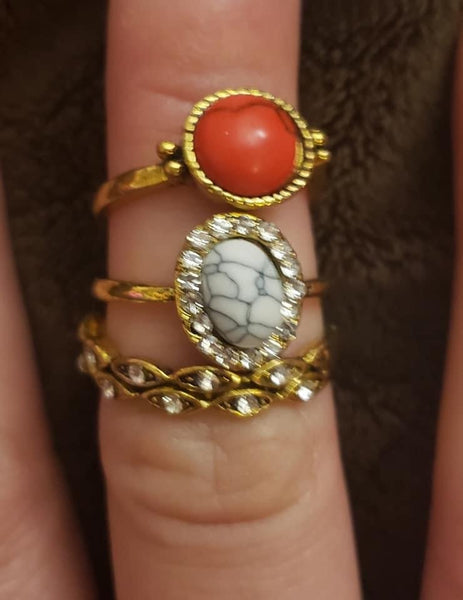 Red Turquoise 3 Ring Set