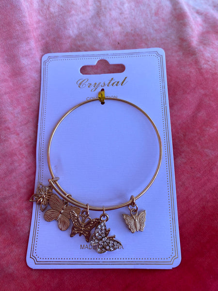 Gold Butterfly Charm Bangle