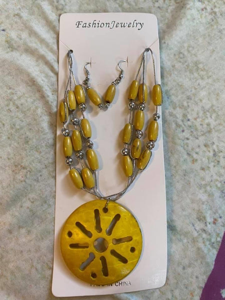 Yellow Wooden Sand Dollar Necklace