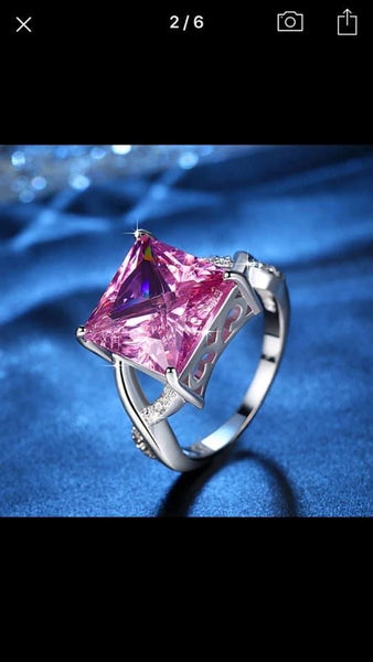 Square Pink Silver Ring