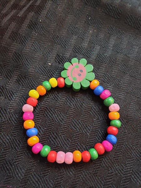 Smiley Flower Wooden Bracelet